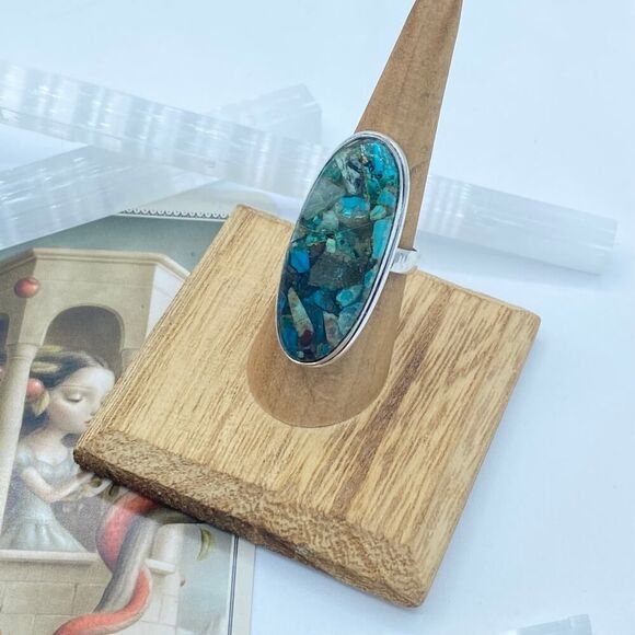 Copper Chrysocolla Silver Ring Size 8 - Picture 1 of 5